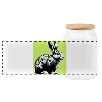 rabbit - Panoramic Cookie Jar with Wooden Lid - white - Front