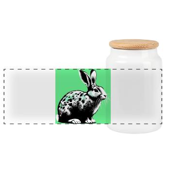 rabbit - Panoramic Cookie Jar with Wooden Lid - white - Front