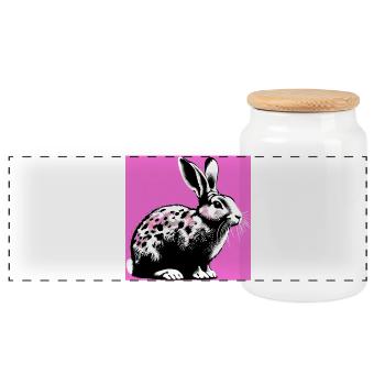 rabbit - Panoramic Cookie Jar with Wooden Lid - white - Front