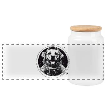 Space dog in suit - Panoramic Cookie Jar with Wooden Lid - white - Front