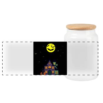 Nuit de maison hantée au clair de lune - Boîte à biscuits avec couvercle en bois - blanc - Devant