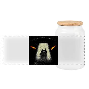 UFO-Strahlen-Entführungs-Silhouette - Panorama Keksdose mit Holzdeckel - Weiß - Vorne