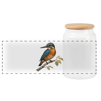 European kingfisher (Alcedo atthis) - Panoramic Cookie Jar with Wooden Lid - white - Front