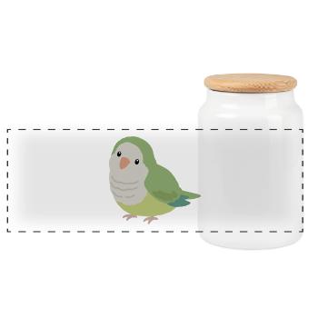Niedlicher Quäker-Papageien-Grünvogel - Panorama Keksdose mit Holzdeckel - Weiß - Vorne