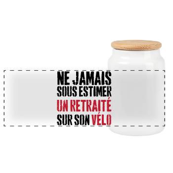 Ne jamais sous estimer un retraité sur son vélo - Boîte à biscuits avec couvercle en bois - blanc - Devant