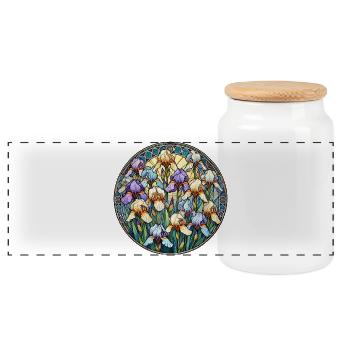 Cercle de vitrail Iris - Boîte à biscuits avec couvercle en bois - blanc - Devant