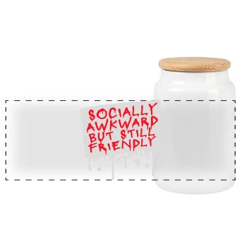 Socially Awkward But Still Friendly Lustig Spruch - Panorama Keksdose mit Holzdeckel - Weiß - Vorne