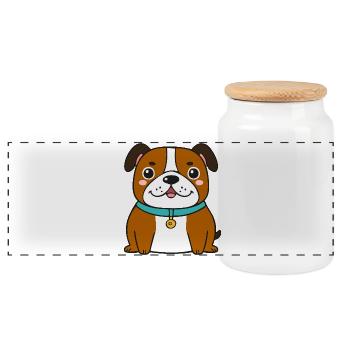 Knuffige Bulldogge (Comic) - Panorama Keksdose mit Holzdeckel - Weiß - Vorne