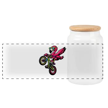 Flamingo BMX Neon Colors Ride - Panoramic Cookie Jar with Wooden Lid - white - Front
