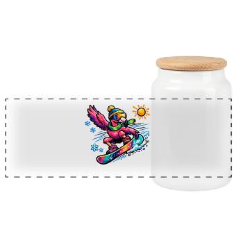 Snowboard de flamant rose en pleine splendeur hivernale - Boîte à biscuits avec couvercle en bois - blanc - Devant
