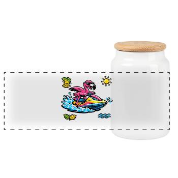 Aqua-ski flamant Rose Tropical - Boîte à biscuits avec couvercle en bois - blanc - Devant