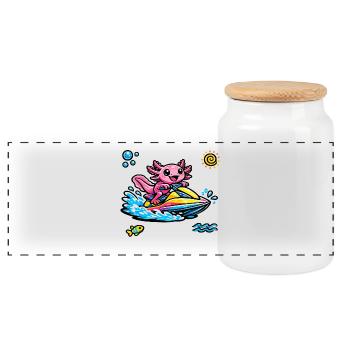 Éclaboussure néon en jet ski Axolotl - Boîte à biscuits avec couvercle en bois - blanc - Devant