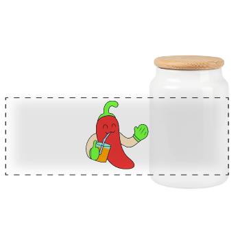 Chili drink juice - Panoramic Cookie Jar with Wooden Lid - white - Front