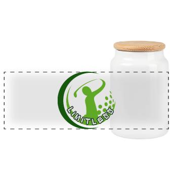 Limitless Golfer Swing Silhouette - Panoramic Cookie Jar with Wooden Lid - white - Front