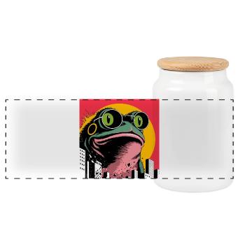 Frog Popart City - Panoramic Cookie Jar with Wooden Lid - white - Front