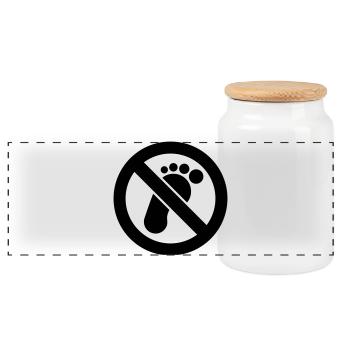 No trespassing. Barefoot walking prohibited - Panoramic Cookie Jar with Wooden Lid - white - Front