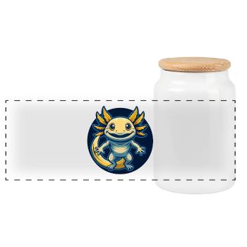 Axolotl Kawaii Maskottchen Cartoon Clipart Logo Abzeichen - Panorama Keksdose mit Holzdeckel - Weiß - Vorne