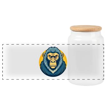 Badge du logo du logo du dessin animé mascotte Babouin Kawaii - Boîte à biscuits avec couvercle en bois - blanc - Devant