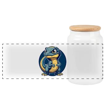 Mascotte de Basilisk Kawaii Logo clipart Logo - Boîte à biscuits avec couvercle en bois - blanc - Devant