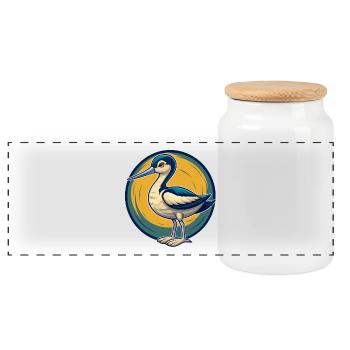 Avocet Kawaii Mascot Cartoon Clipart Logo Badge - Panoramic Cookie Jar with Wooden Lid - white - Front