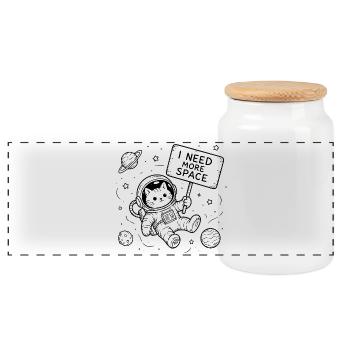J’ai besoin de plus de liberté. Chat dans l’espace. - Boîte à biscuits avec couvercle en bois - blanc - Devant