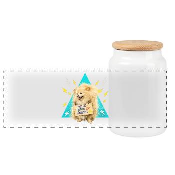 Chien féministe sur triangle bleu - Boîte à biscuits avec couvercle en bois - blanc - Devant