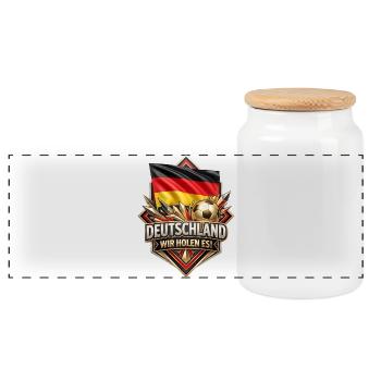 Deutschland Flaggenfußball Siegbadge - Panorama Keksdose mit Holzdeckel - Weiß - Vorne