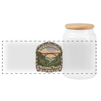 New River Gorge National Park, USA West Virginia - Panoramic Cookie Jar with Wooden Lid - white - Front