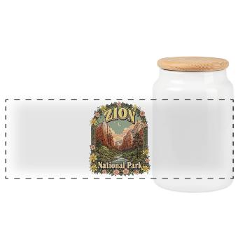 Zion National Park USA Utah Hiking Vintage - Panoramic Cookie Jar with Wooden Lid - white - Front