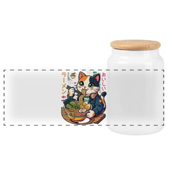 Süße Anime Ramen Katze Kawaii Japan - Panorama Keksdose mit Holzdeckel - Weiß - Vorne