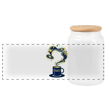 Galactic Coffee Space Space - Panoramic Cookie Jar with Wooden Lid - white - Front