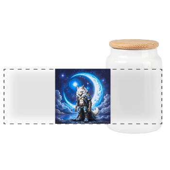 Lunar Knight Wolf - Panoramic Cookie Jar with Wooden Lid - white - Front
