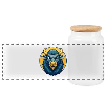 Bison Kawaii Mascot Cartoon Character Clipart Logo - Panoramic Cookie Jar with Wooden Lid - white - Front