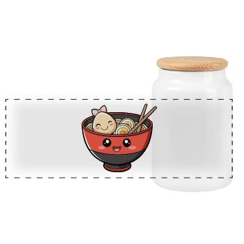 Autocollant de bol de ramen de Kawaii - Boîte à biscuits avec couvercle en bois - blanc - Devant