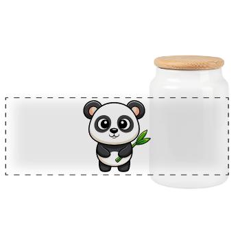 Kawaii Panda with Bamboo - Panoramic Cookie Jar with Wooden Lid - white - Front
