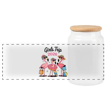 Girls Trip 2026 Flamingos - Panoramic Cookie Jar with Wooden Lid - white - Front