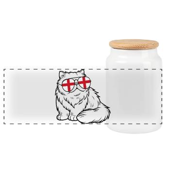 Refroidisseur de lunettes de soleil pour chat avec drapeau anglais - Boîte à biscuits avec couvercle en bois - blanc - Devant