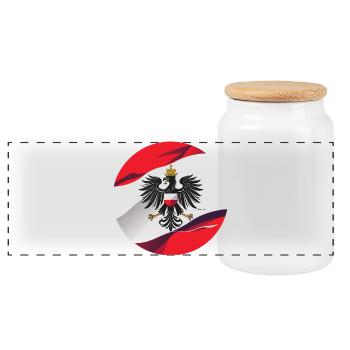 Österreich Wappen Fahne - Panorama Keksdose mit Holzdeckel - Weiß - Vorne