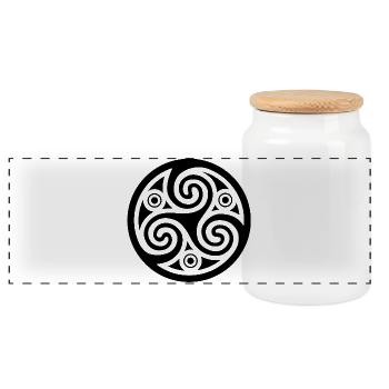 Keltischer Spiralkreis (Schwarz) - Panorama Keksdose mit Holzdeckel - Weiß - Vorne