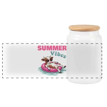 Summer Vibes Cow on a Wheel - Panoramic Cookie Jar with Wooden Lid - white - Front