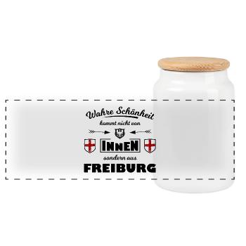 Freiburg Fans - Panorama Keksdose mit Holzdeckel - Weiß - Vorne