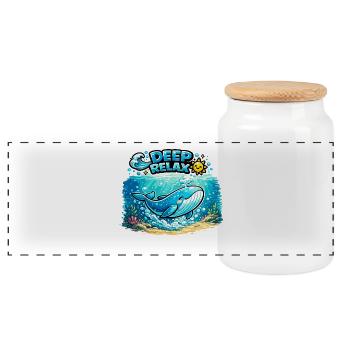 Deep Relax Wale Unterwasser Spaß - Panorama Keksdose mit Holzdeckel - Weiß - Vorne