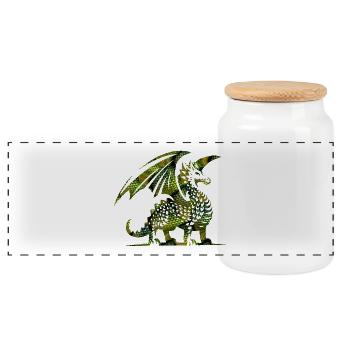Grüner Drache - Panorama Keksdose mit Holzdeckel - Weiß - Vorne