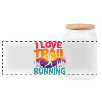 I Love Trail Running - Panoramic Cookie Jar with Wooden Lid - white - Front