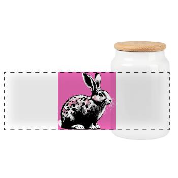 rabbit - Panoramic Cookie Jar with Wooden Lid - white - Front