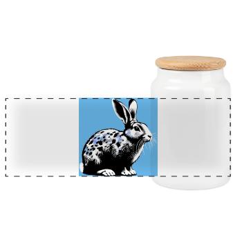rabbit - Panoramic Cookie Jar with Wooden Lid - white - Front