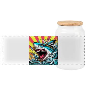 Requin - Boîte à biscuits avec couvercle en bois - blanc - Devant