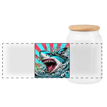 Requin - Boîte à biscuits avec couvercle en bois - blanc - Devant