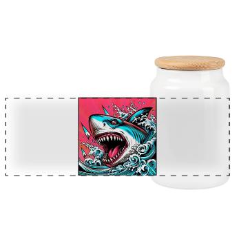 Requin - Boîte à biscuits avec couvercle en bois - blanc - Devant