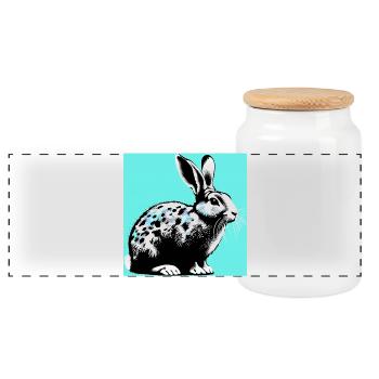 rabbit - Panoramic Cookie Jar with Wooden Lid - white - Front